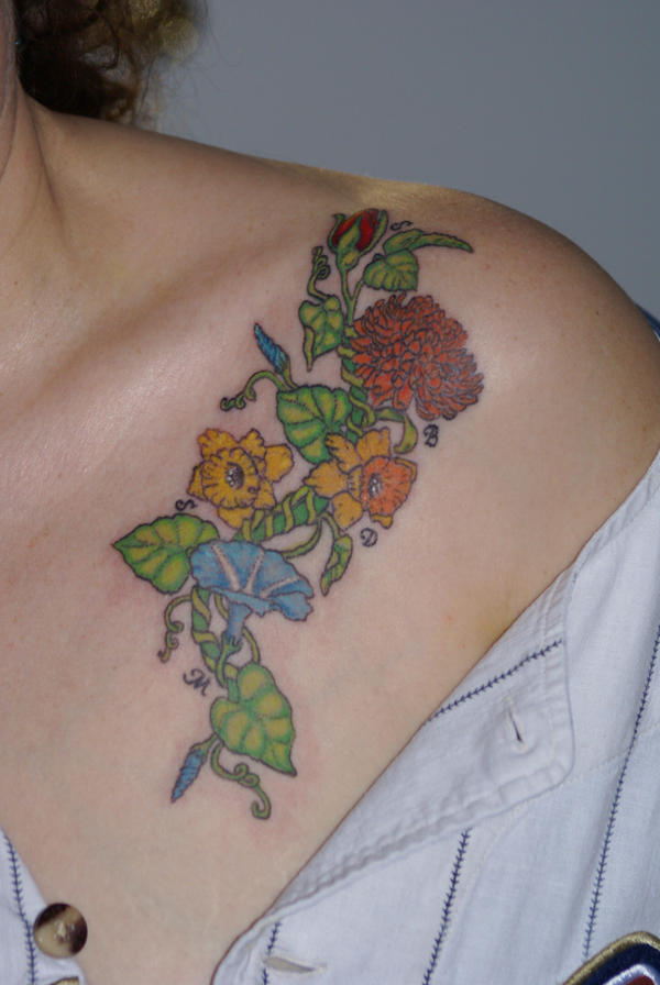 flower colored tattoo - flower tattoo