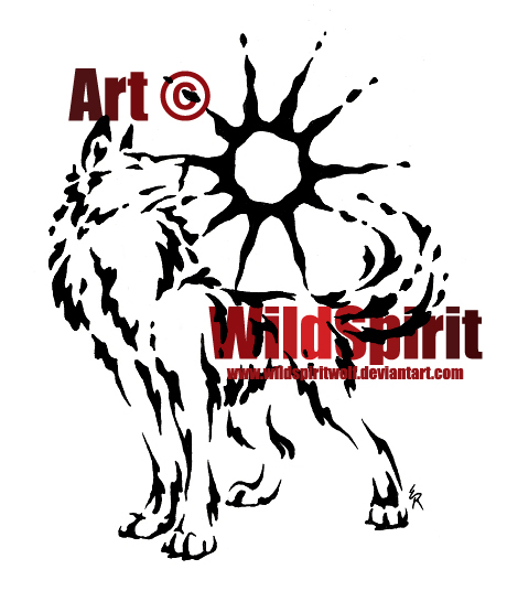 spirit tattoo. Proud Sun Wolf Splatter Tattoo