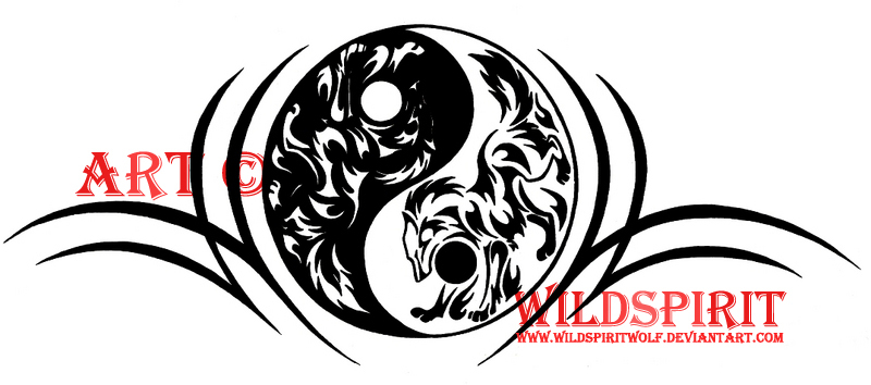 Yin Yang Tribal Wolf Tattoo by