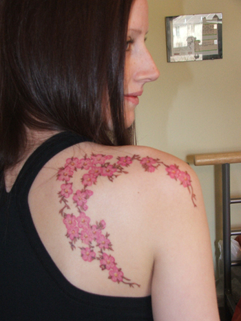 Female Tattoo, Cherry Blossom, Upper Back Tattoo, Japanese Tattoo, 