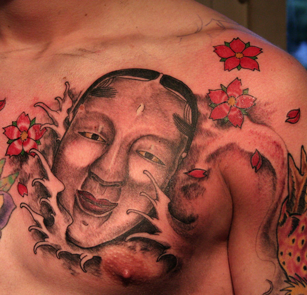 asian mask3 - chest tattoo