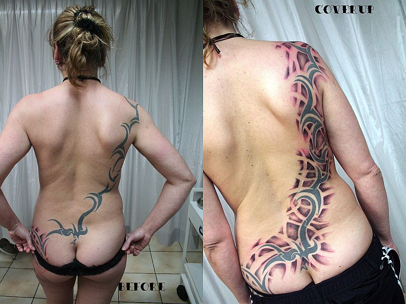 Back Cover Up Tribal Tattoo