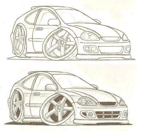 cartoon car drawings. Civic hatchback cartoon car by
