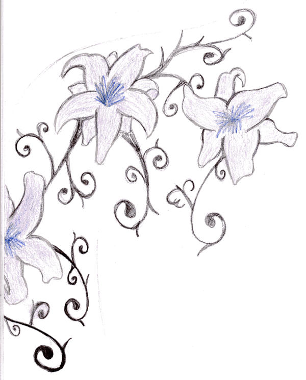 shoulder lillies design - chest tattoo