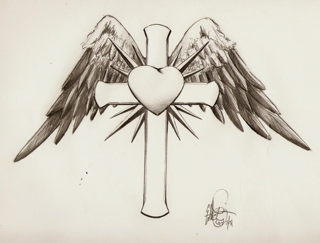 Cross With Wings And Heart Tattoo