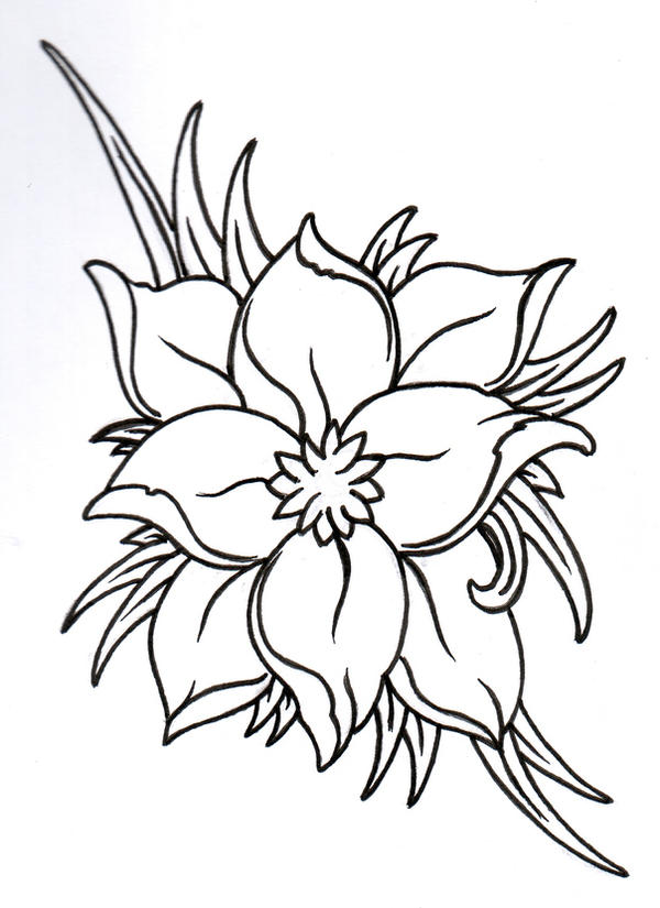 Fantasy Flower 2 Outline | Flower Tattoo