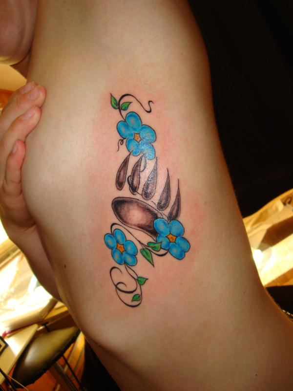 bear claw tattoo. Bear paw AK; flower tattoos.