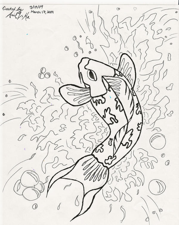 (Koi Fish Black n White by ~Asian780 on deviantART). asian koi fish drawings
