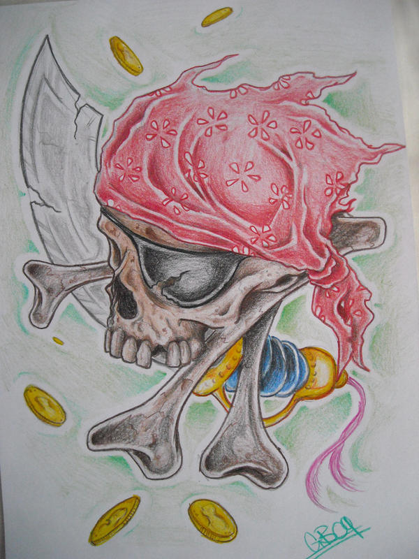 skull tattoo drawing. pirate skull tattoo design by