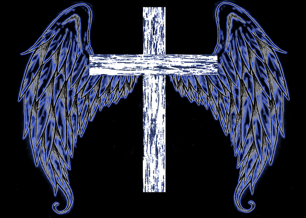 cross with angel wings dark by