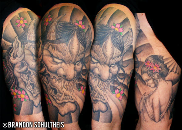 Asian Devil Hanya Mask Tattoo. Indian Goddess Tattoo