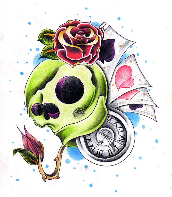 Skull Tattoos Shoulder. skull tattoos. Skull, clock and roses