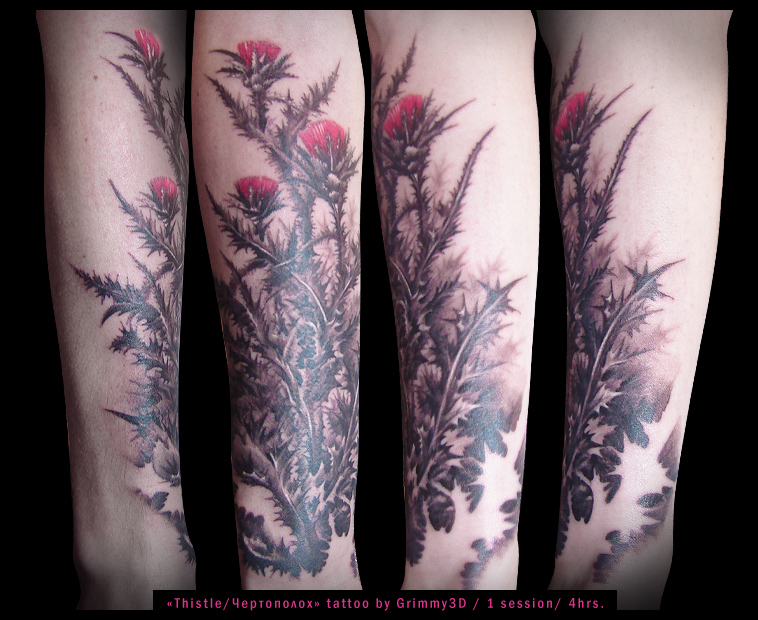 Thistle halfsleeve - flower tattoo