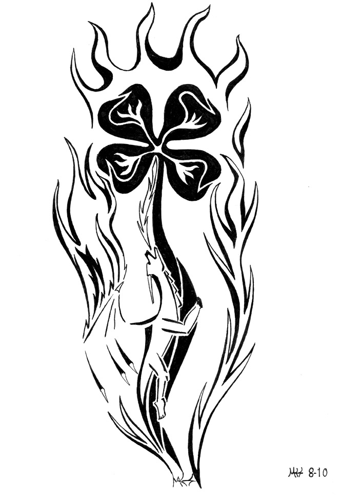 four leaf clover tattoos. Dragon 4 leaf clover tattoo by