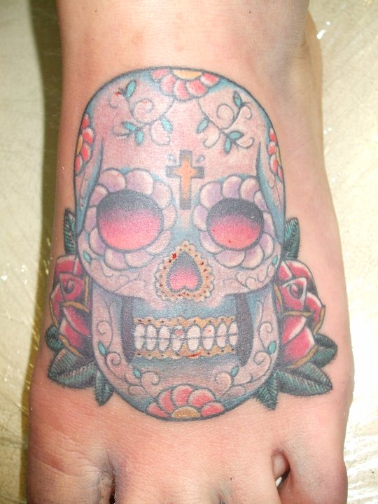 Mexican Sugar Skull Tattoo On Foot Picture 2