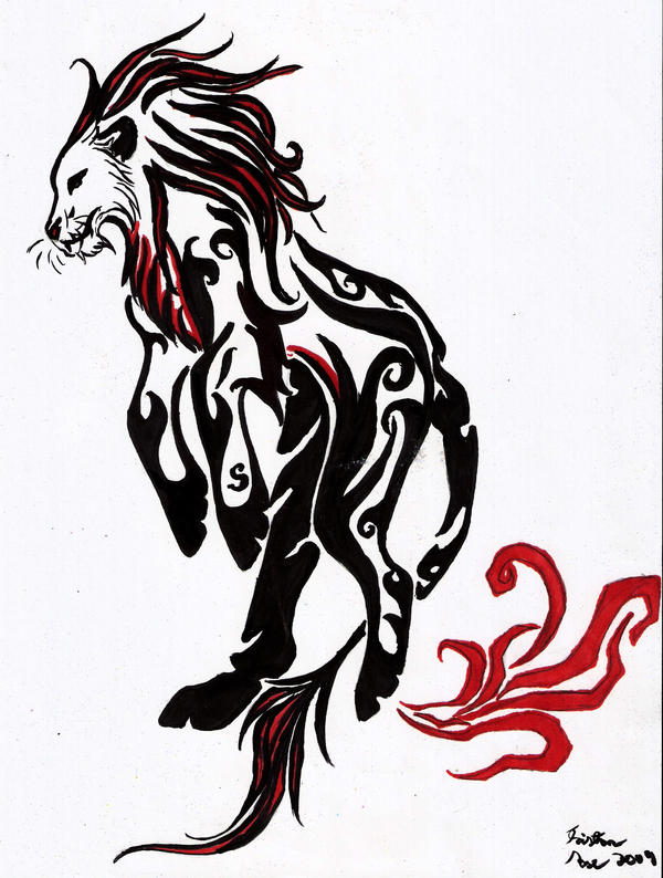 tribal lion tattoo. Black Red Tribal Lion Tattoo