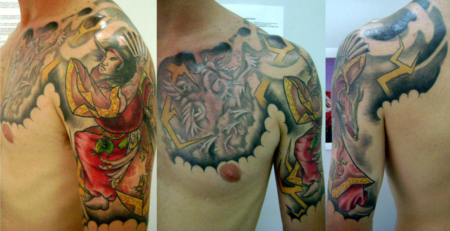 half sleeve and chest tattoo rosen tattoos rosen tattoos lotus flower tattoo