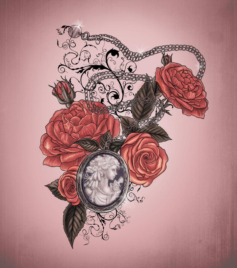 Locket and roses tattoo design