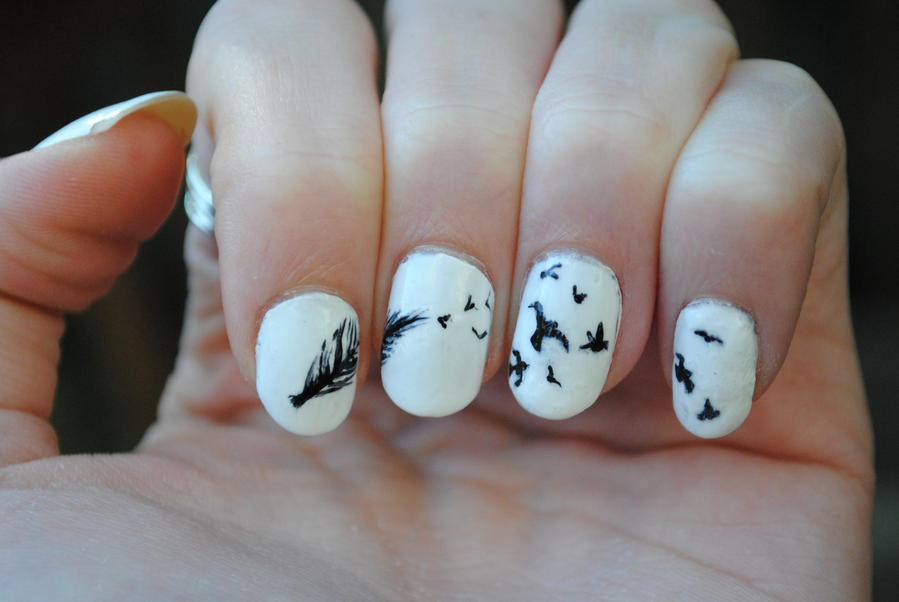 Bird and Feather Nail Art by dancingmelons97 on DeviantArt