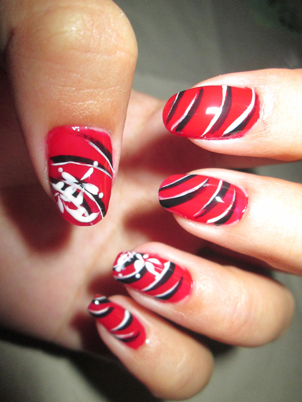 Red Oriental Themed Nail Art Design TUTORIAL by rishamu on 