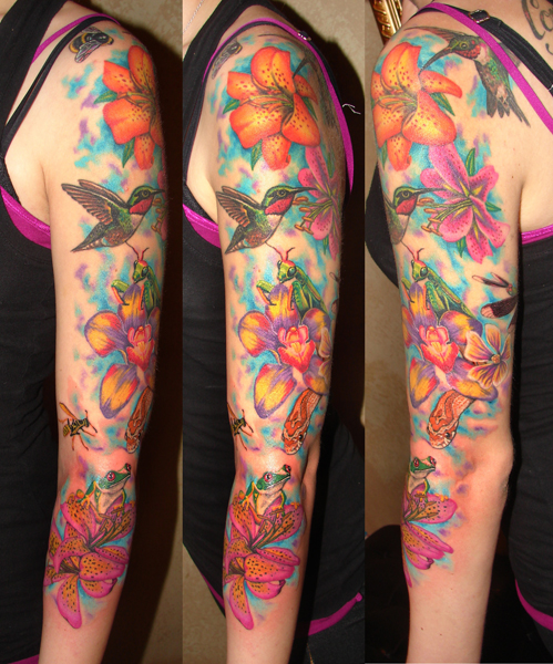 Flower and Insect sleeve WIP - flower tattoo