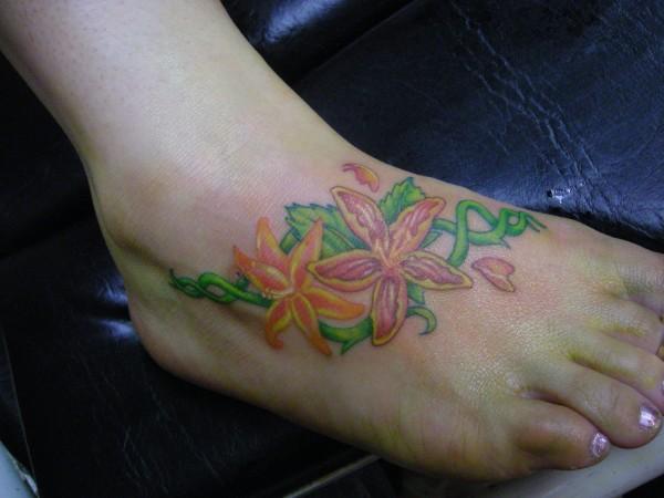 foot tattoos foot flowers
