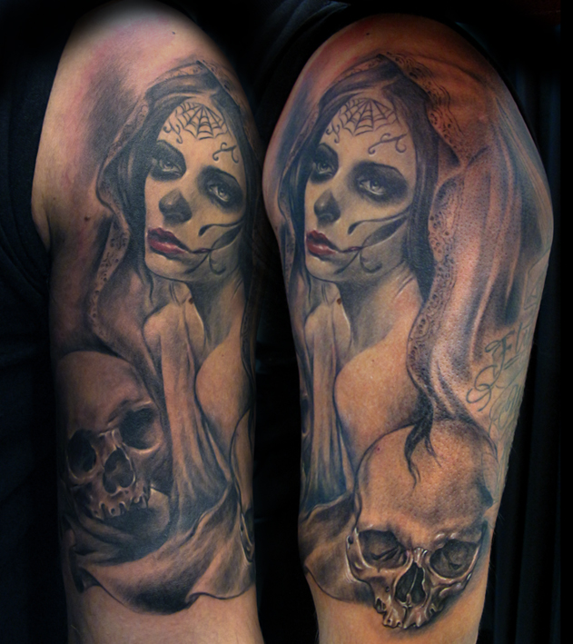 Sleeve in progress sleeve tattoo woman with skulls sleeve tattoo
