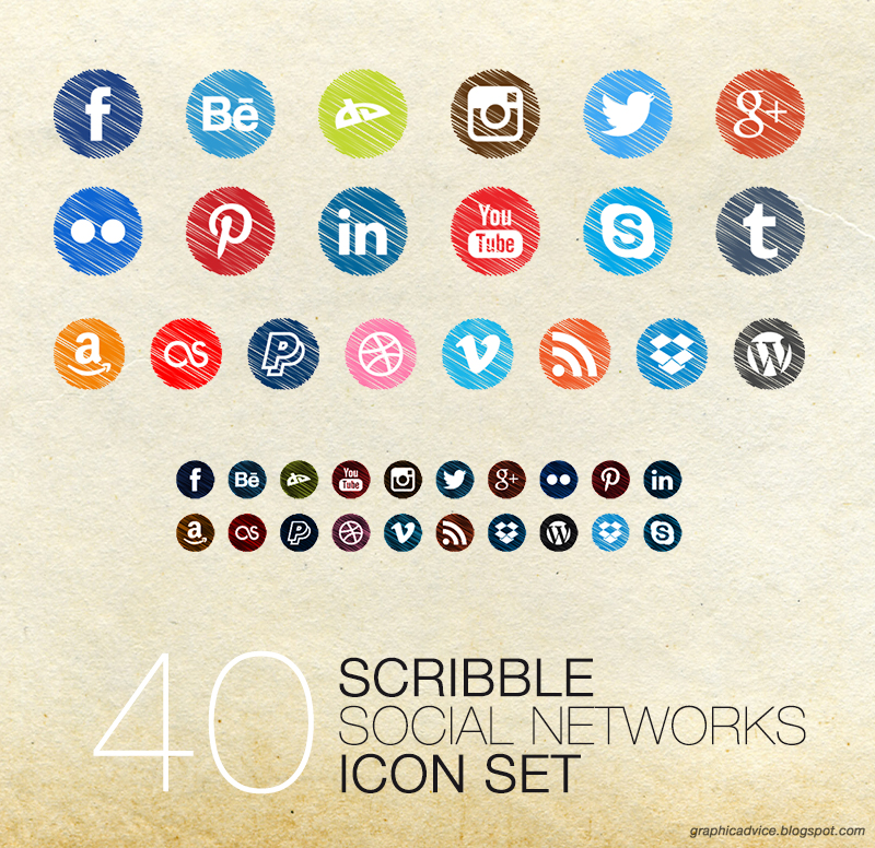 Scribble Social Icons by Mikymeg by mikymeg