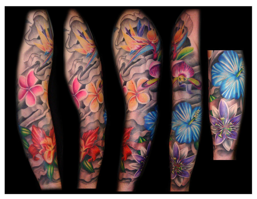 Flower Tattoos Tropical Sleeve Tattoo