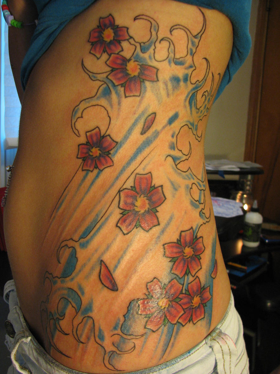 Wave Art Tattoo Japanese wave and flowers by
