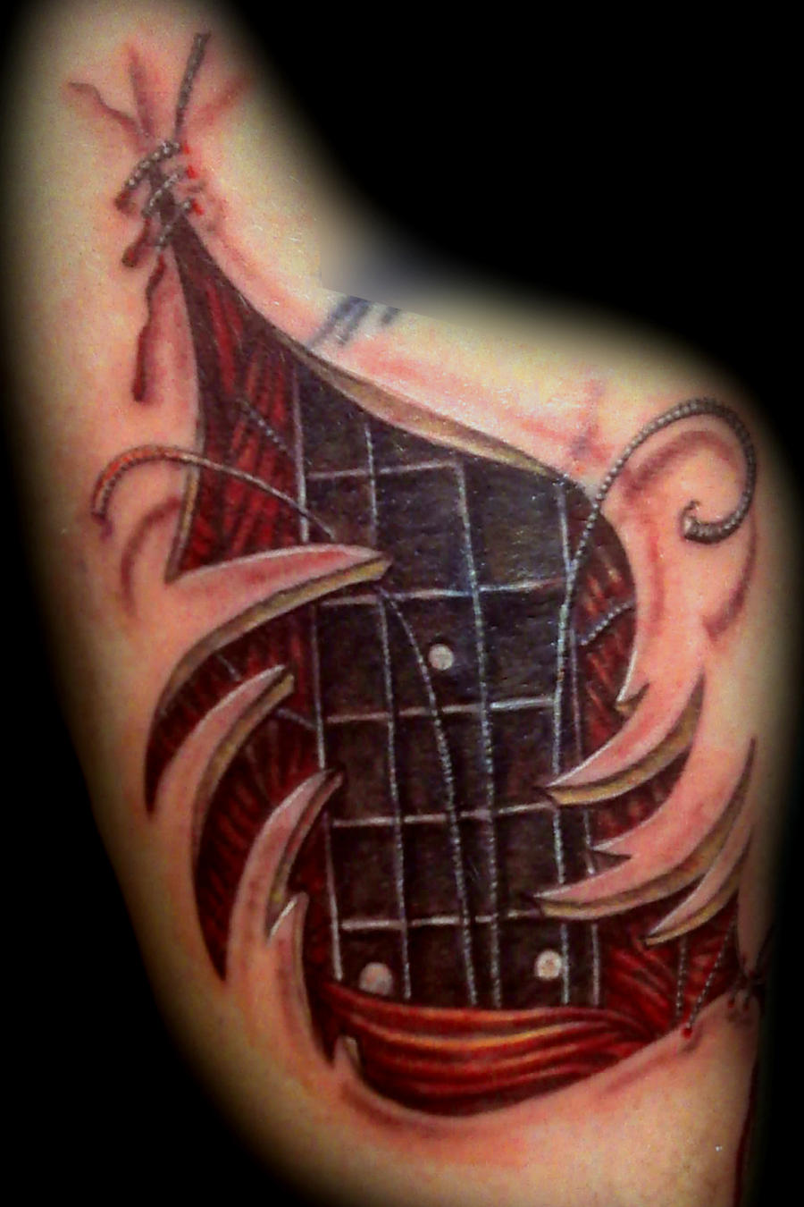 Guitar+flesh tattoo by