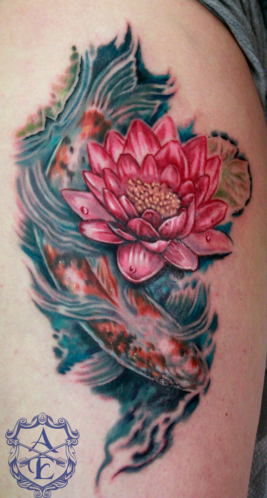 Lotus Flower and Koi Fish Tattoo